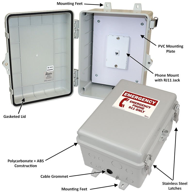 Altelix 12x9x7 IP66 NEMA 4X Outdoor Weatherproof Emergency Phone Call Box with Emergency Phone Label - Nema Supply