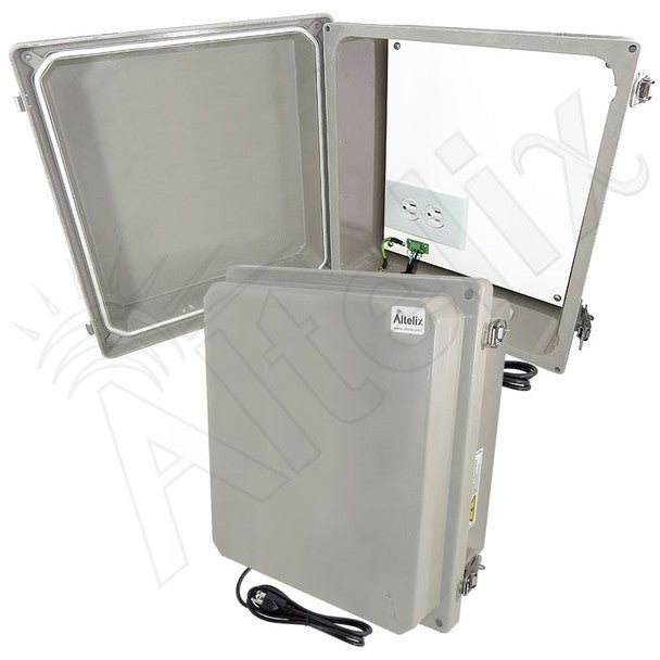 Altelix 14x12x8 Fiberglass Weatherproof WiFi NEMA 4X Enclosure with Non - Metallic Mounting Plate, 120 VAC Outlets & Power Cord - Nema Supply