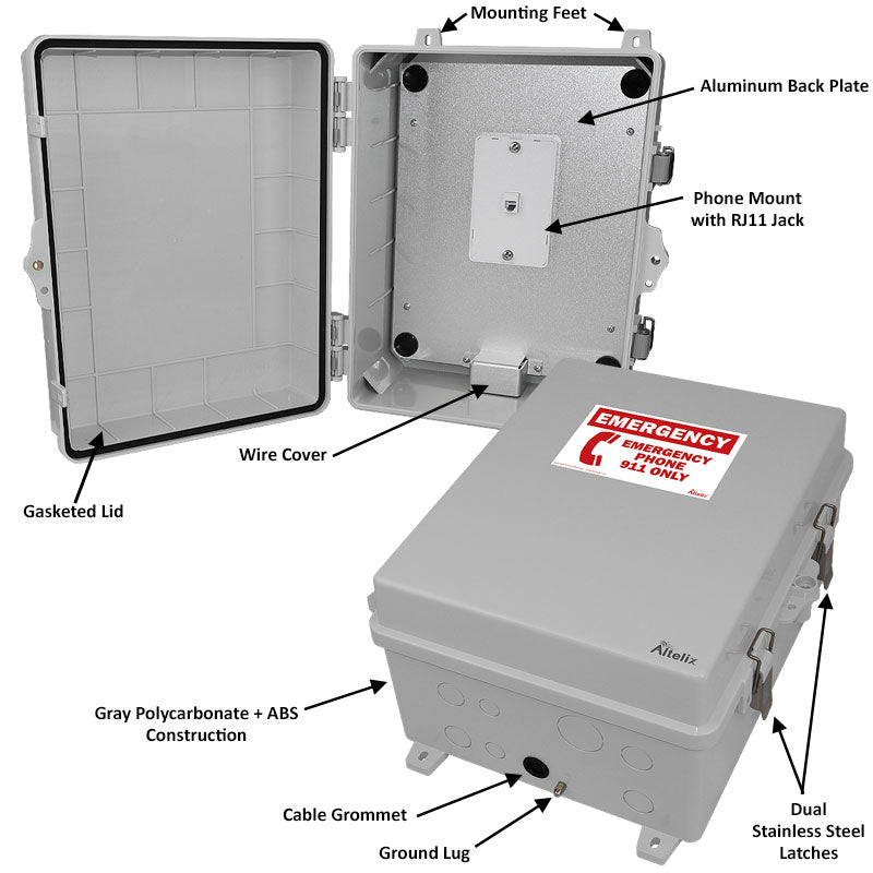 Altelix Weatherproof Emergency Phone Call Box for Slim - Line Phones, 14x11x5 with Emergency Phone Label - Nema Supply