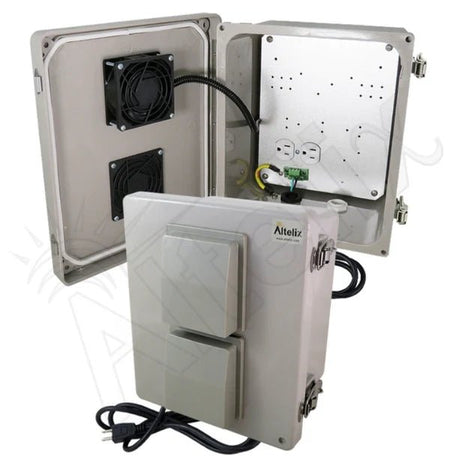 Altelix 10x8x6 Vented Fiberglass Weatherproof NEMA Enclosure with Cooling Fan, 120 VAC Outlets & Power Cord - Nema Supply