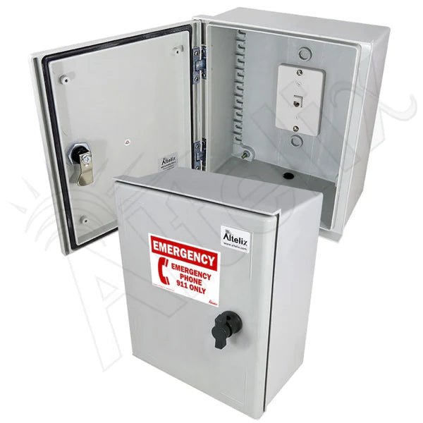 Altelix 12x10x6 Fiberglass Outdoor Weatherproof NEMA 3X Phone Call Box with Emergency Phone Label - Nema Supply