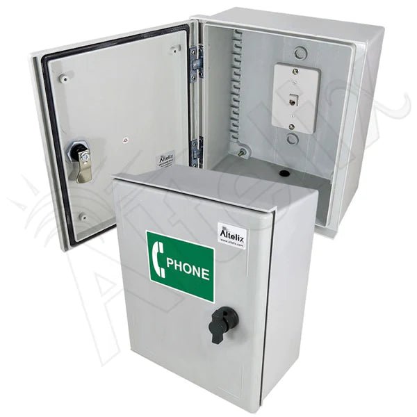 Altelix 12x10x6 Fiberglass Outdoor Weatherproof NEMA 3X Phone Call Box with Service Phone Label - Nema Supply