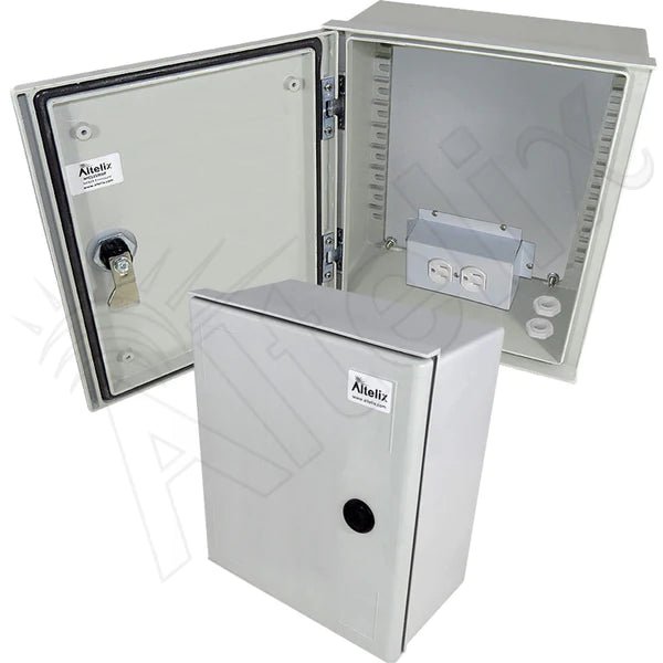 Altelix 12x10x6 NEMA 3X Fiberglass Weatherproof Enclosure with Equipment Mounting Plate & 120 VAC Outlets - Nema Supply