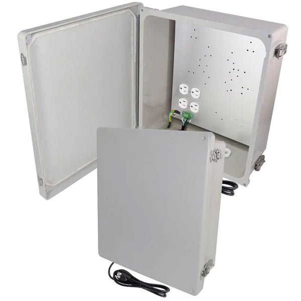 Altelix 14x12x6 Fiberglass Weatherproof NEMA Enclosure with Aluminum Mounting Plate, 120 VAC Outlets & Power Cord - Nema Supply