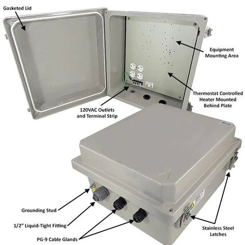 Altelix 14x12x8 Fiberglass Weatherproof Heated NEMA Enclosure with 200W Heater & 120 VAC Outlets - Nema Supply