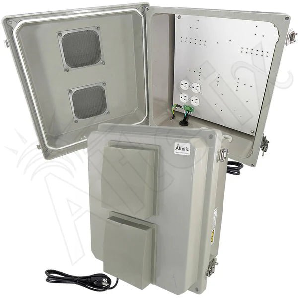 Altelix 14x12x8 Fiberglass Weatherproof Vented NEMA Enclosure with 120 VAC Outlets & Power Cord - Nema Supply
