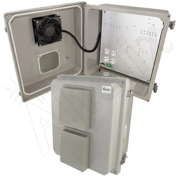 Altelix 14x12x8 Fiberglass Weatherproof Vented NEMA Enclosure with Cooling Fan and 120 VAC Outlets - Nema Supply