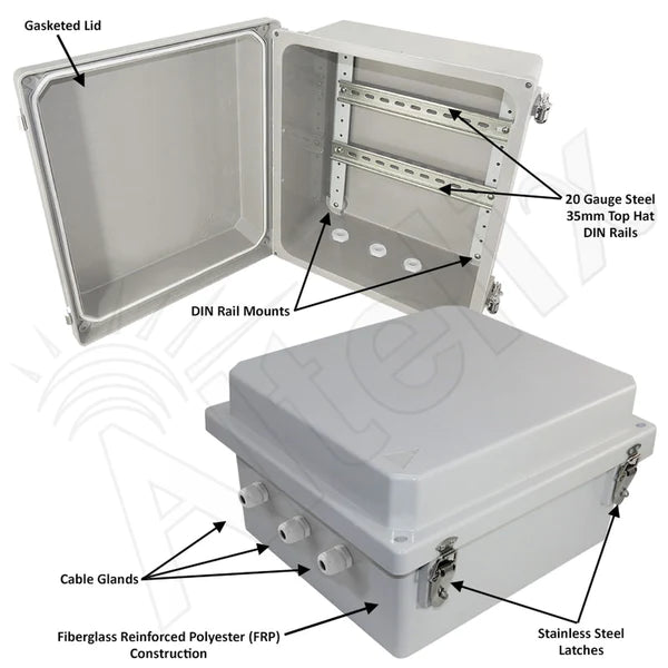 Altelix 14x12x8 Industrial DIN Rail Enclosure Fiberglass NEMA 4X IP66 - Nema Supply
