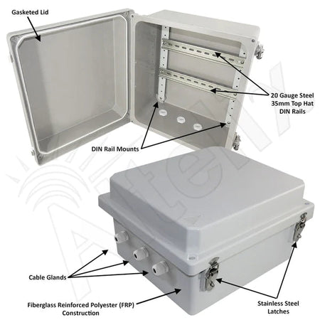 Altelix 14x12x8 Industrial DIN Rail Enclosure Fiberglass NEMA 4X IP66 - Nema Supply
