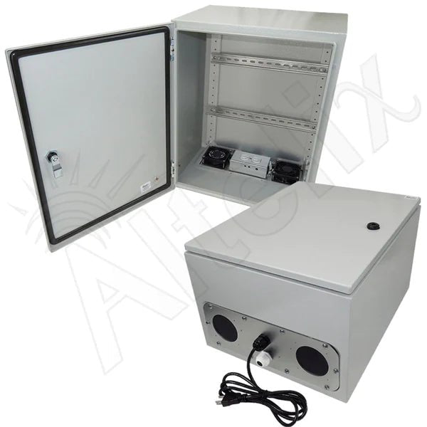 Altelix 20x16x12 Industrial DIN Rail Steel Weatherproof NEMA Enclosure with Dual Cooling Fans, 120 VAC Outlets and Power Cord - Nema Supply