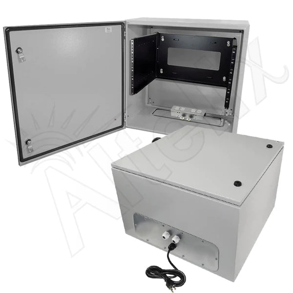 Altelix 24x24x16 120VAC 20A Steel NEMA 4X Enclosure for UPS Power Systems with 19" Wide 6U Rack, 20A Power Outlets and Power Cord - Nema Supply