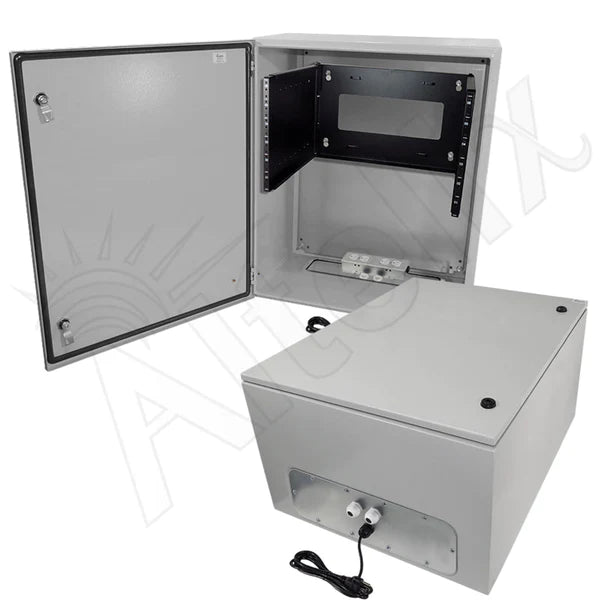 Altelix 28x24x16 19" Wide 6U Rack NEMA 4X Steel Weatherproof Enclosure with 120 VAC Outlets and Power Cord - Nema Supply
