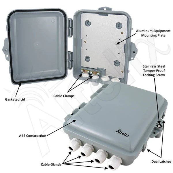 Altelix 9x8x3 IP66 NEMA 4X PC+ABS Weatherproof Utility Box with Hinged Door and Aluminum Mounting Plate - Nema Supply