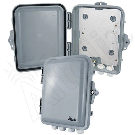 Altelix 9x8x3 IP66 NEMA 4X PC+ABS Weatherproof Utility Box with Hinged Door and Aluminum Mounting Plate - Nema Supply
