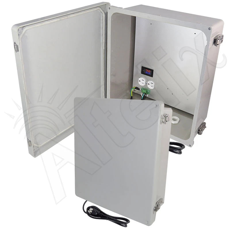 Altelix 14x12x6 Fiberglass Weatherproof Heated NEMA Enclosure with 120 VAC Outlets, Power Cord & 200W Heater with Digital Temperature Controller