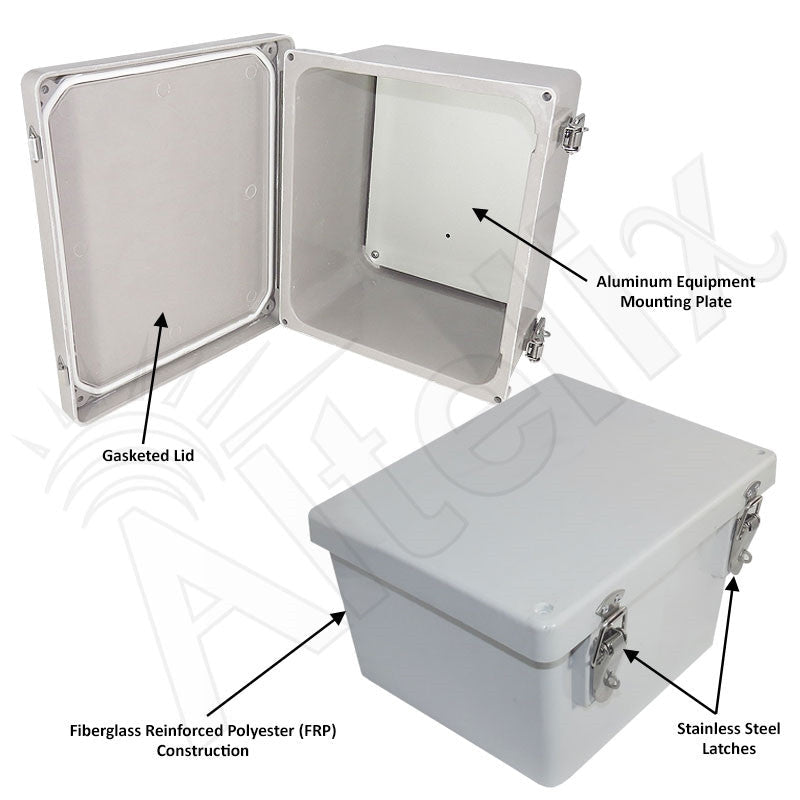 Altelix 10x8x6 Fiberglass Weatherproof NEMA 4X Enclosure with Blank Aluminum Equipment Mounting Plate - Nema Supply