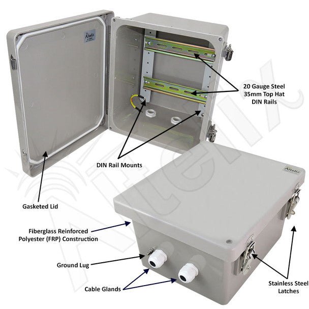 Altelix 10x8x6 Industrial DIN Rail Enclosure Fiberglass NEMA 4X IP66 - Nema Supply