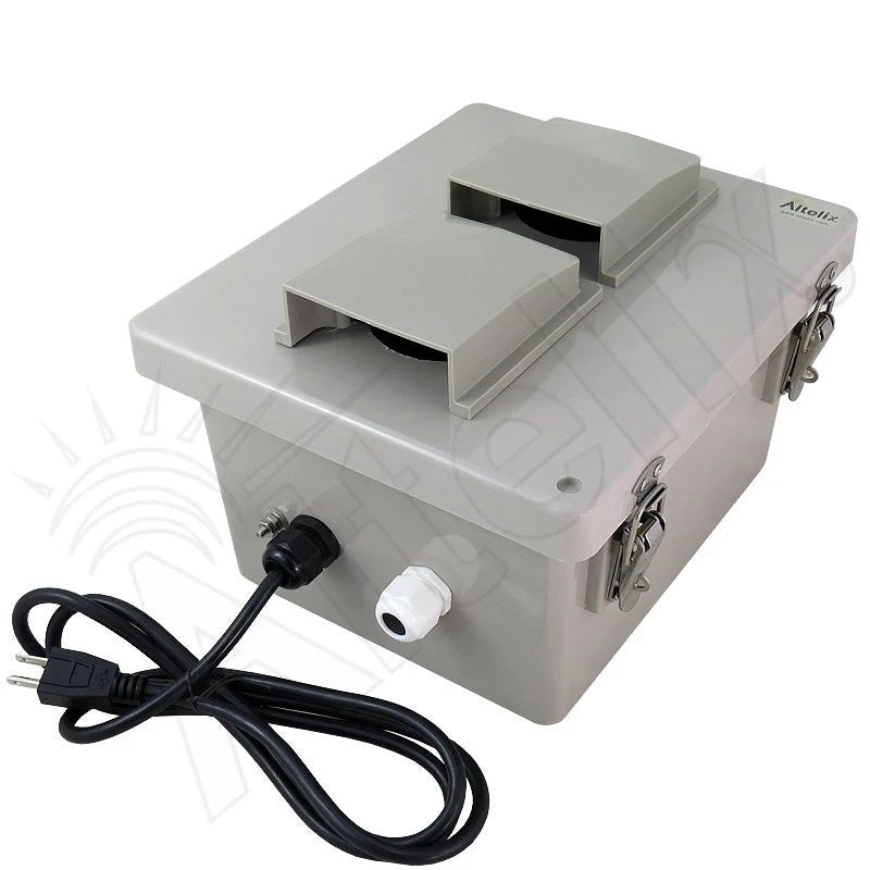 Altelix 10x8x6 Vented Fiberglass Weatherproof NEMA Enclosure with Cooling Fan, 120 VAC Outlets & Power Cord - Nema Supply
