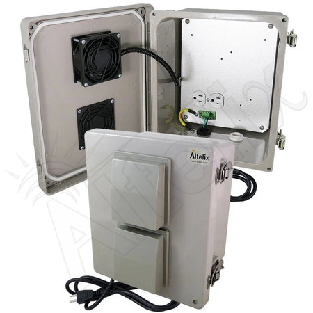 Altelix 10x8x6 Vented Fiberglass Weatherproof NEMA Enclosure with Cooling Fan, 120 VAC Outlets & Power Cord - Nema Supply