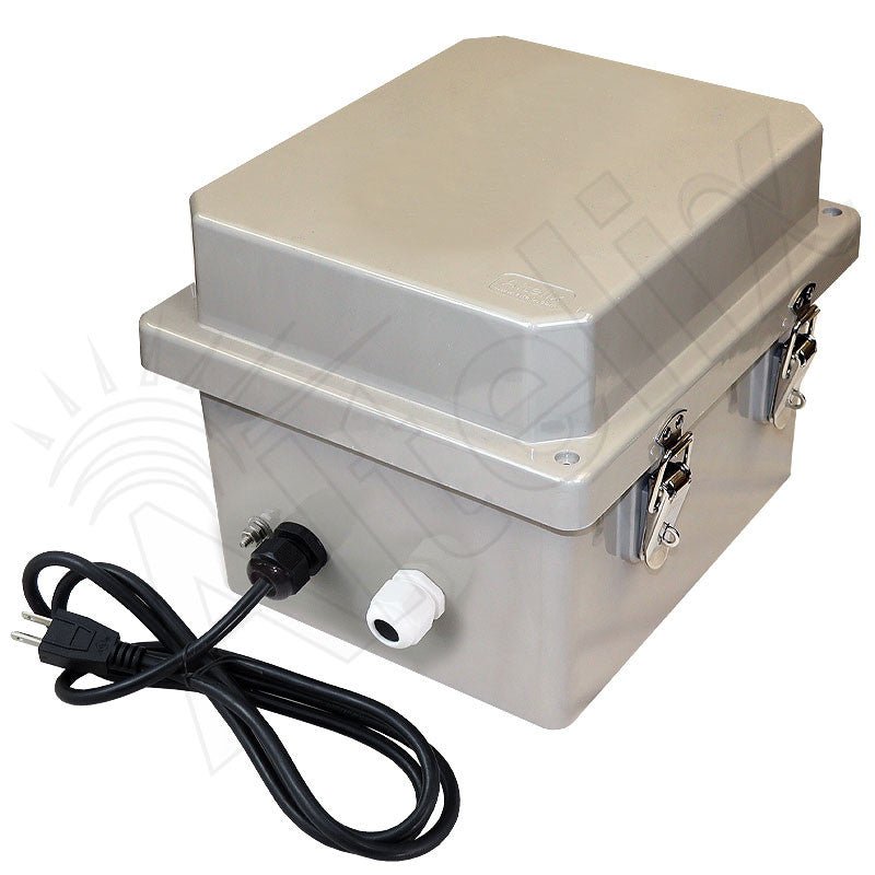 Altelix 10x8x8 Fiberglass Weatherproof NEMA 4X Enclosure with Aluminum Equipment Mounting Plate & 120 VAC Outlets & Power Cord - Nema Supply
