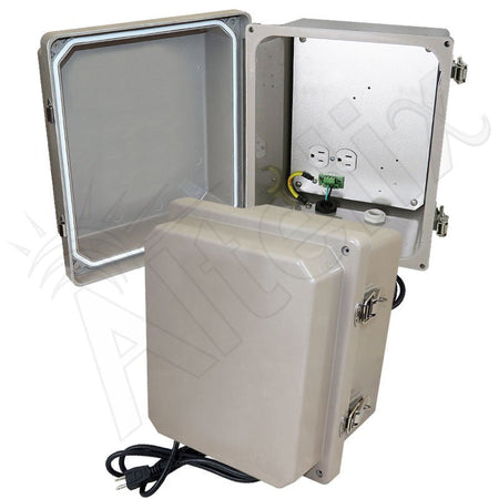 Altelix 10x8x8 Fiberglass Weatherproof NEMA 4X Enclosure with Aluminum Equipment Mounting Plate & 120 VAC Outlets & Power Cord - Nema Supply