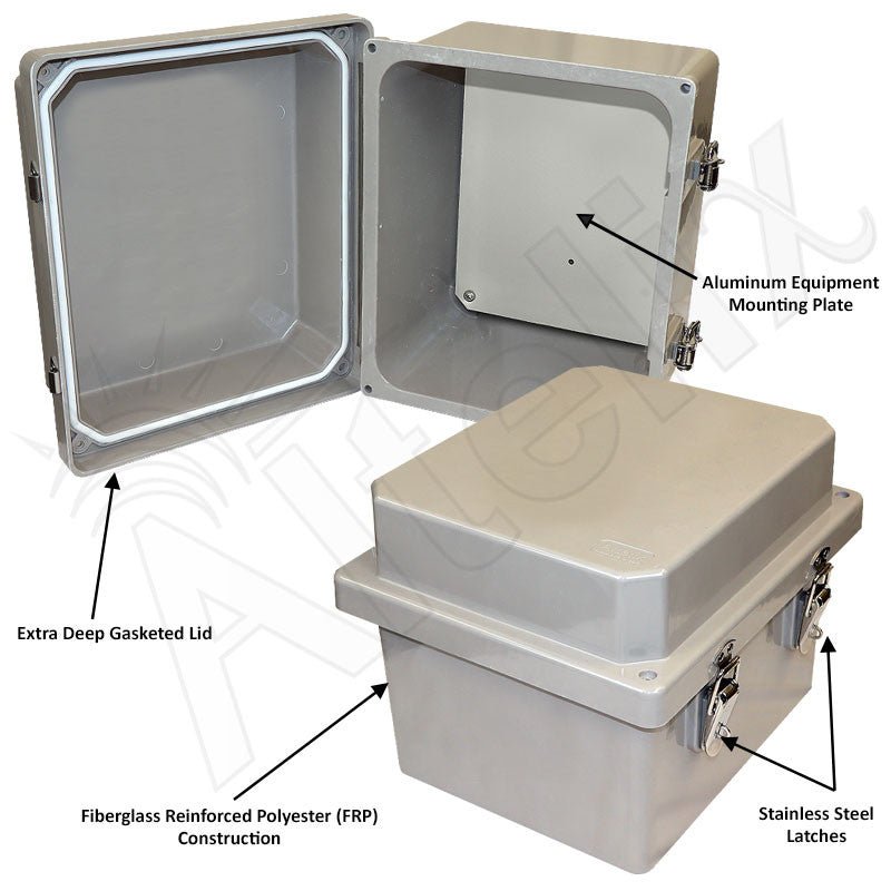 Altelix 10x8x8 Fiberglass Weatherproof NEMA 4X Enclosure with Blank Aluminum Equipment Mounting Plate - Nema Supply