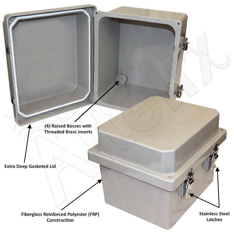 Altelix 10x8x8 Fiberglass Weatherproof NEMA 4X Enclosure with Quick Release Latches - Nema Supply