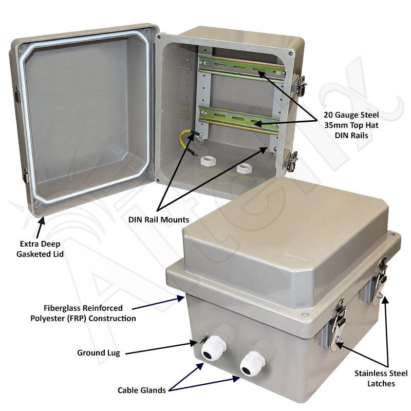 Altelix 10x8x8 Industrial DIN Rail Enclosure Fiberglass NEMA 4X IP66 - Nema Supply