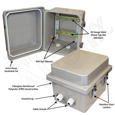 Altelix 10x8x8 Industrial DIN Rail Enclosure Fiberglass NEMA 4X IP66 - Nema Supply