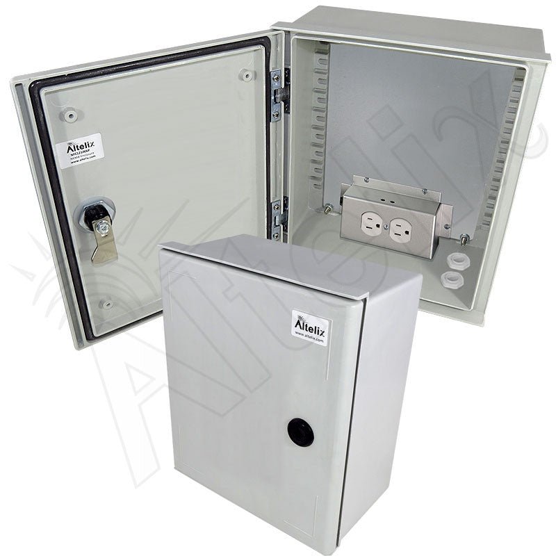 Altelix 12x10x6 NEMA 3X Fiberglass Weatherproof Enclosure with Equipment Mounting Plate & 120 VAC Outlets - Nema Supply