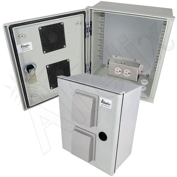 Altelix 12x10x6 Vented Fiberglass Weatherproof NEMA Enclosure with Equipment Mounting Plate & 120 VAC Outlets - Nema Supply
