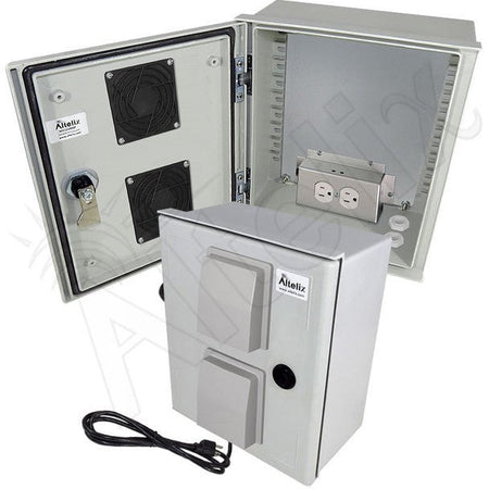 Altelix 12x10x6 Vented Fiberglass Weatherproof NEMA Enclosure with Equipment Mounting Plate, 120 VAC Outlets & Power Cord - Nema Supply