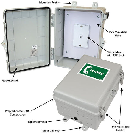 Altelix 12x9x7 IP66 NEMA 4X Outdoor Weatherproof Phone Call Box with Phone Label - Nema Supply