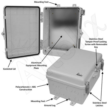 Altelix 12x9x7 IP66 NEMA 4X PC+ABS Weatherproof Utility Box with Hinged Door and Aluminum Mounting Plate - Nema Supply