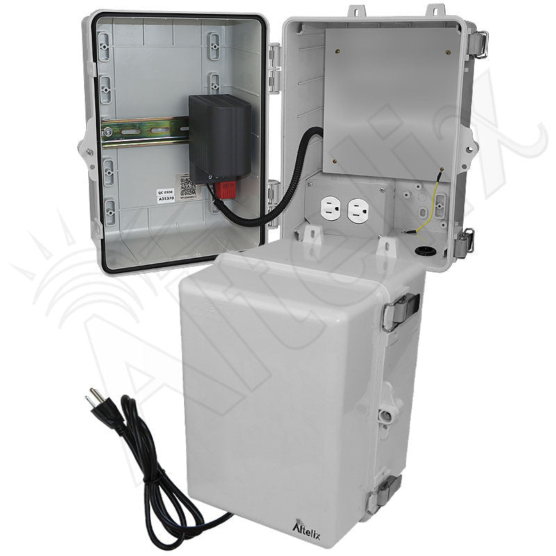 Altelix 12x9x9 NEMA 4X Polycarbonate Heated Enclosure with Aluminum Equipment Mounting Plate, 120 VAC Outlets, & Power Cord - Nema Supply