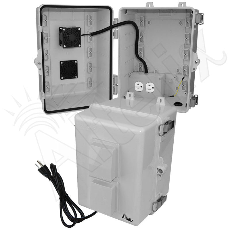 Altelix 12x9x9 Polycarbonate + ABS Vented RF Transparent Outdoor WiFi Enclosure with Cooling Fan, 120 VAC Outlets & Power Cord - Nema Supply
