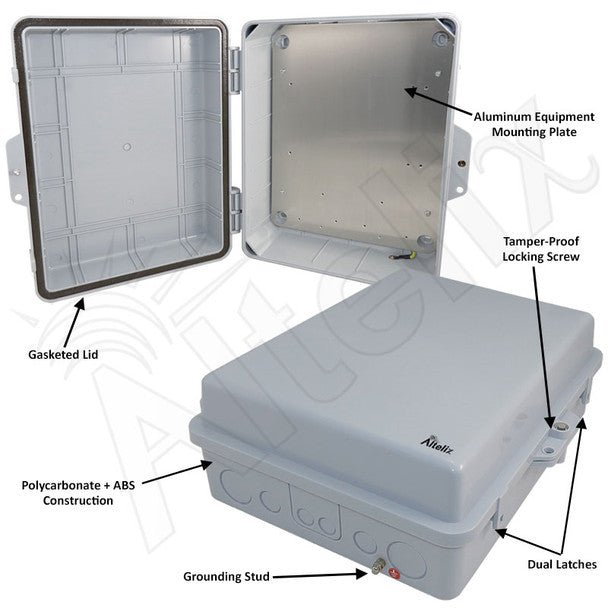 Altelix 14x11x5 NEMA Polycarbonate Enclosure with Aluminum Equipment Mounting Plate - (2) Installed Cable Grommets - Nema Supply