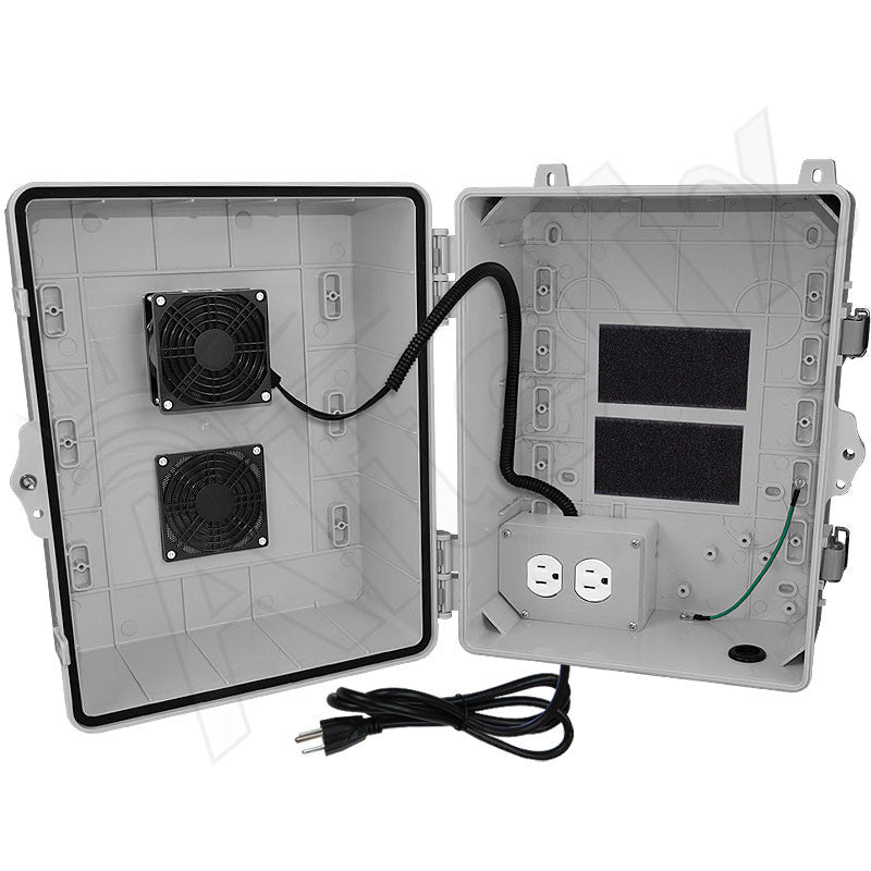 Altelix 14x11x9 Polycarbonate Vented Enclosure with Cooling Fan, 120 VAC Outlets, & Power Cord - Nema Supply