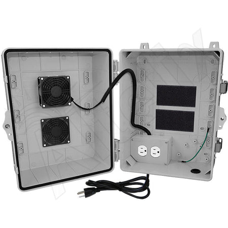 Altelix 14x11x9 Polycarbonate Vented Enclosure with Cooling Fan, 120 VAC Outlets, & Power Cord - 85°F - Nema Supply