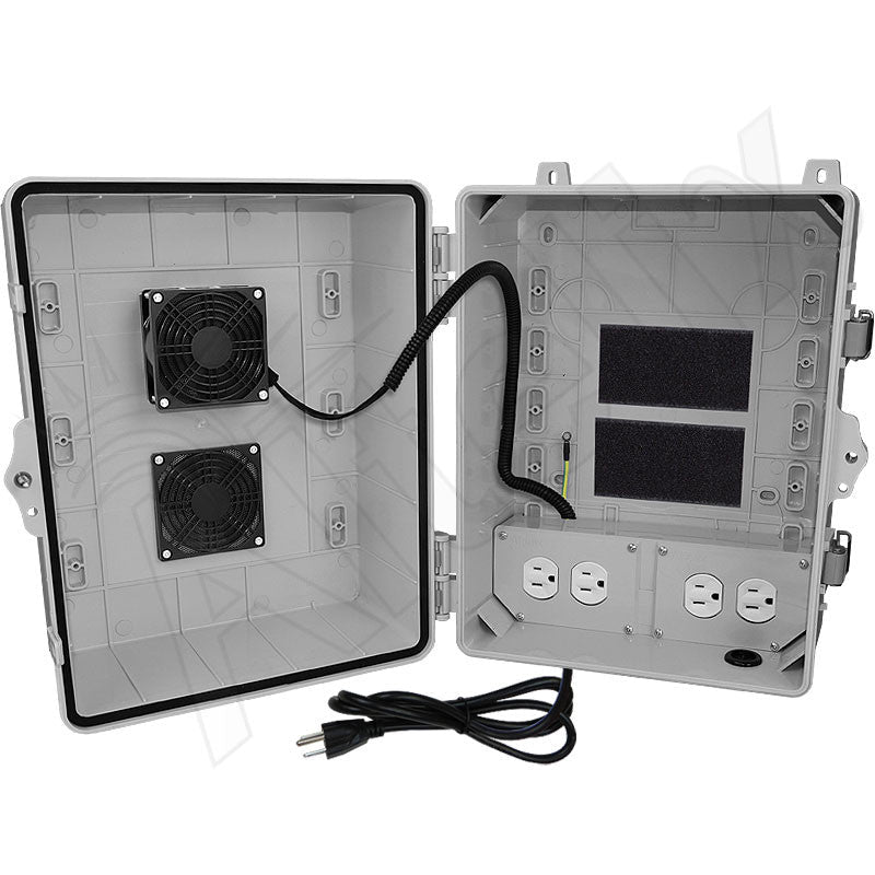 Altelix 14x11x9 Polycarbonate Vented Enclosure with Cooling Fan, 120 VAC Outlets, & Power Cord 85°F - Nema Supply