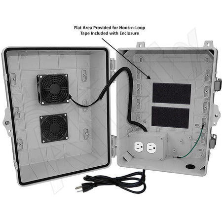 Altelix 14x11x9 Polycarbonate Vented Enclosure with Cooling Fan, 120 VAC Outlets, & Power Cord 85°F - Nema Supply