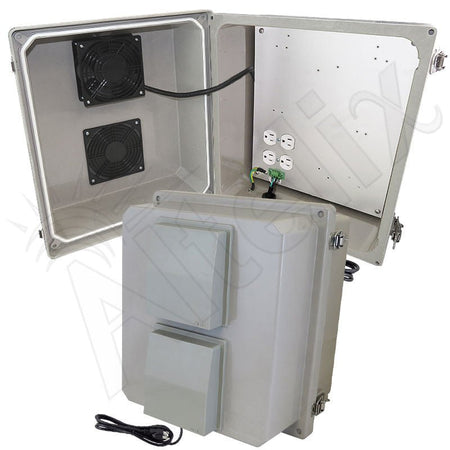 Altelix 14x12x10 Fiberglass Vented & Heated Weatherproof NEMA Enclosure with Cooling Fan, 200W Heater, 120 VAC Outlets & Power Cord - Nema Supply
