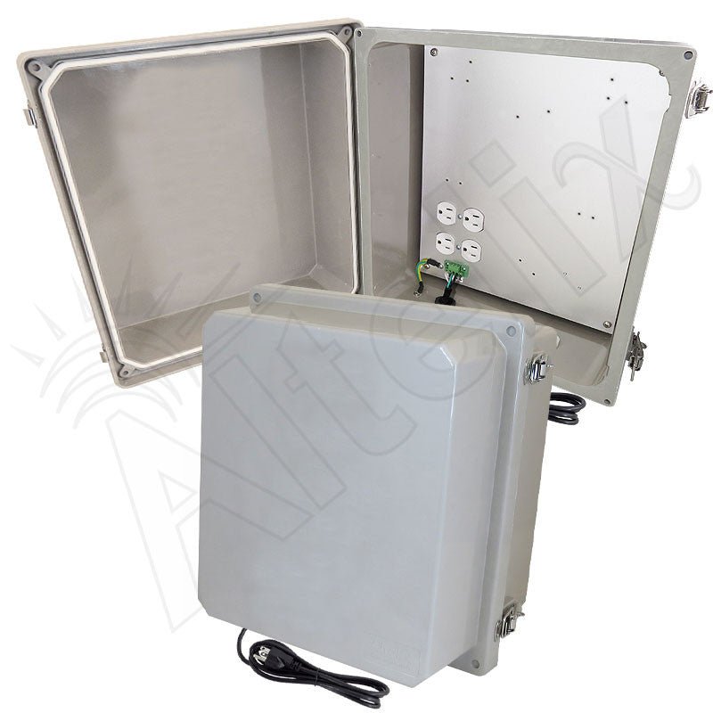 Altelix 14x12x10 Fiberglass Weatherproof NEMA Enclosure with Aluminum Mounting Plate, 120V Outlets & Power Cord - Nema Supply