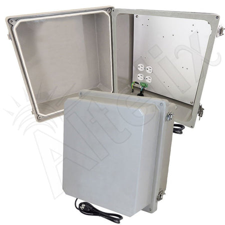 Altelix 14x12x10 Fiberglass Weatherproof NEMA Enclosure with Aluminum Mounting Plate, 120V Outlets & Power Cord - Nema Supply
