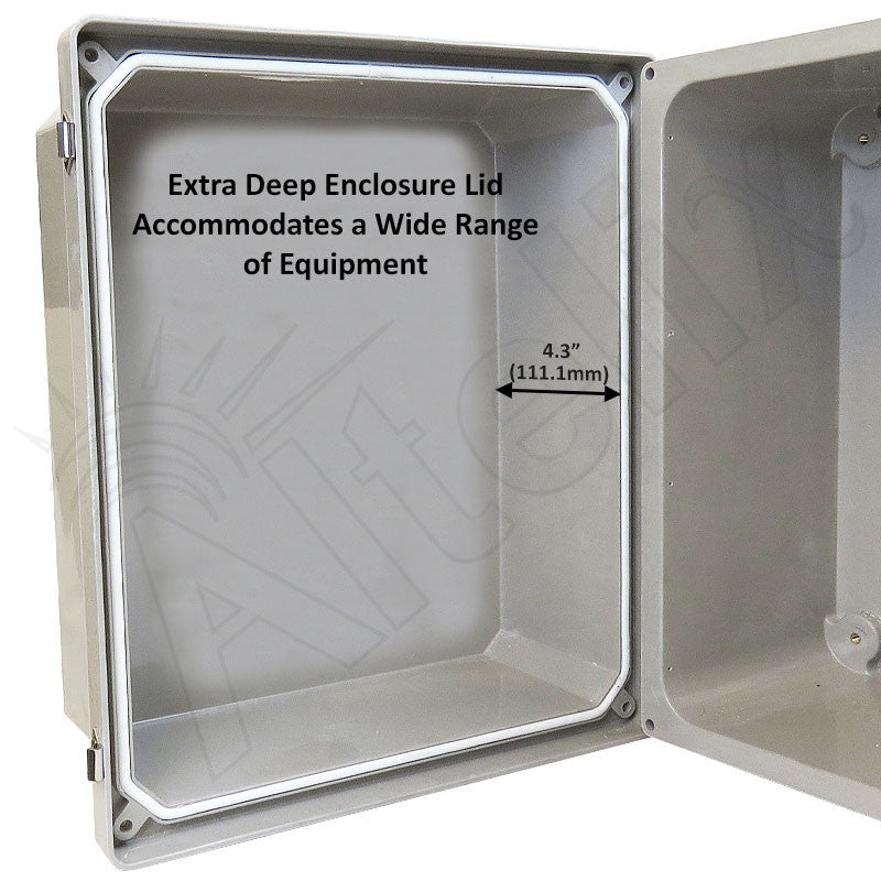 Altelix 14x12x10 Fiberglass Weatherproof NEMA Enclosure with Aluminum Mounting Plate, 120V Outlets & Power Cord - Nema Supply
