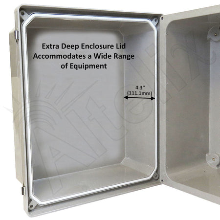 Altelix 14x12x10 Fiberglass Weatherproof NEMA Enclosure with Aluminum Mounting Plate, 120V Outlets & Power Cord - Nema Supply