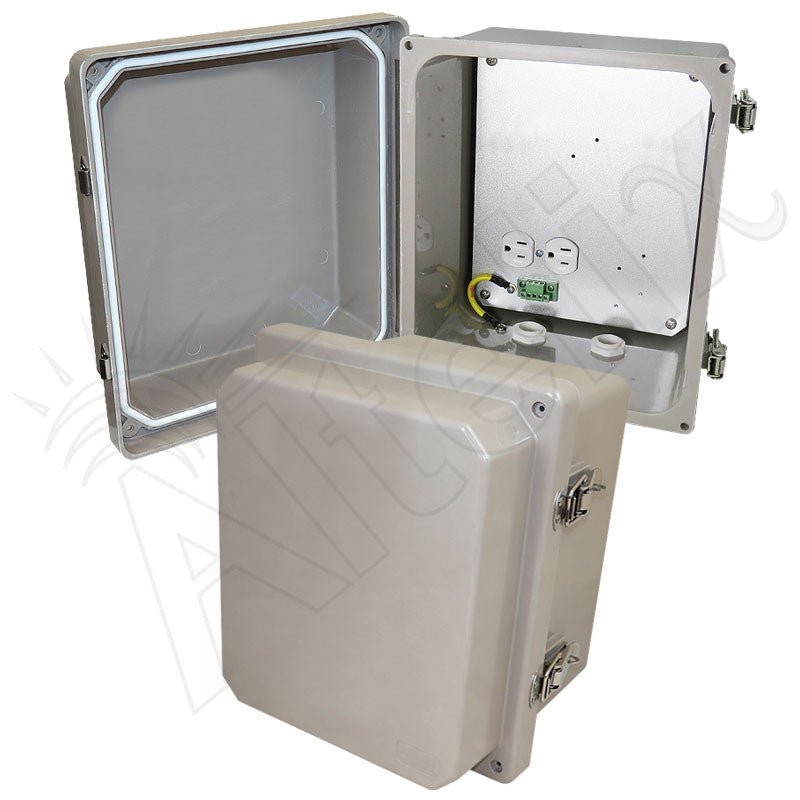 Altelix 14x12x10 Fiberglass Weatherproof NEMA Enclosure with Aluminum Mounting Plate and 120 VAC Outlets - Nema Supply