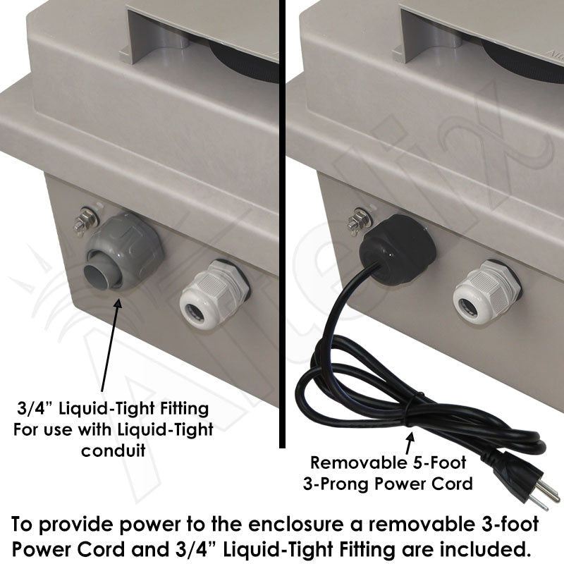 Altelix 14x12x10 Fiberglass Weatherproof Vented NEMA Enclosure with Adjustable Cooling Fan, 120 VAC Outlets & Power Cord - Nema Supply