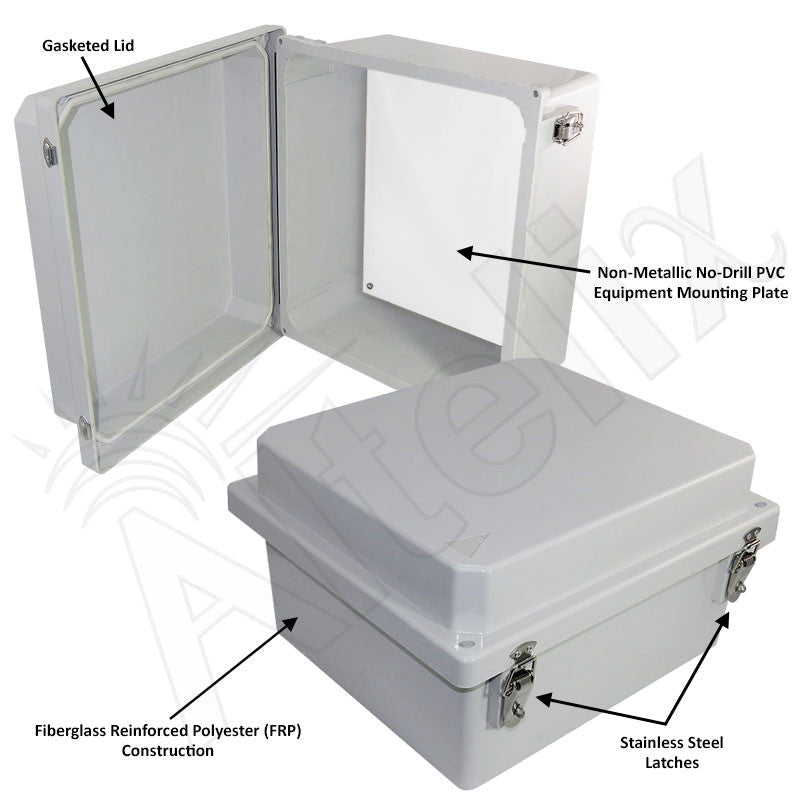 Altelix 14x12x10 NEMA 4X Fiberglass Weatherproof RF Transparent Wireless Enclosure with No - Drill PVC Equipment Mounting Plate - Nema Supply