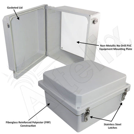 Altelix 14x12x10 NEMA 4X Fiberglass Weatherproof RF Transparent Wireless Enclosure with No - Drill PVC Equipment Mounting Plate - Nema Supply
